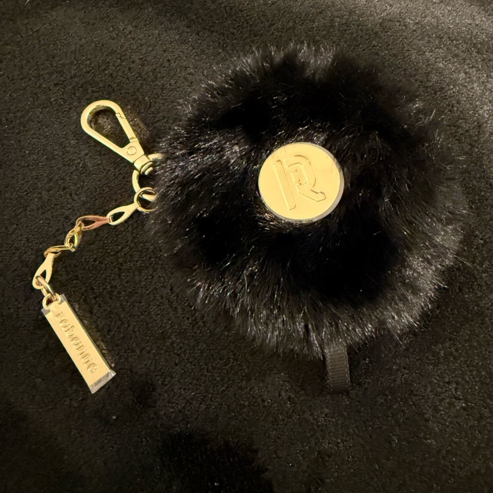 Rebecca Minkoff Black and Gold Keychain Pom Pom